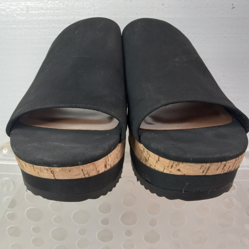 NoBo Memory Foam 9.5 Black Cork Platform Sandals - Picture 3 of 7